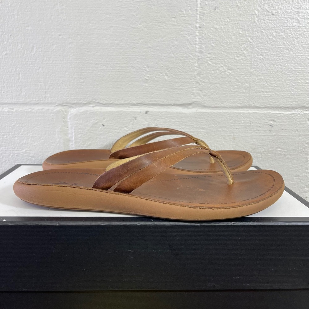 OluKai Kapehe Luana 20488-FMFM Brown Leather Thong Sandals Slip On Womens 10 US